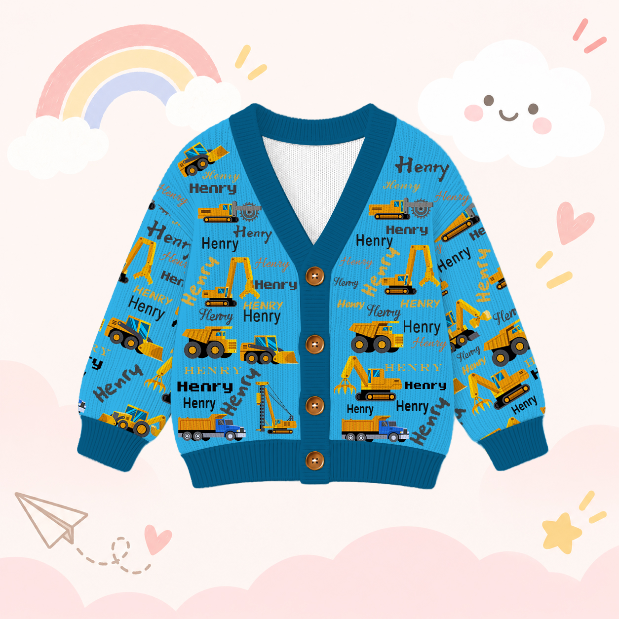 Personalized Lovely Kids Construction Vehicle Knit Sweater | CWSweater24