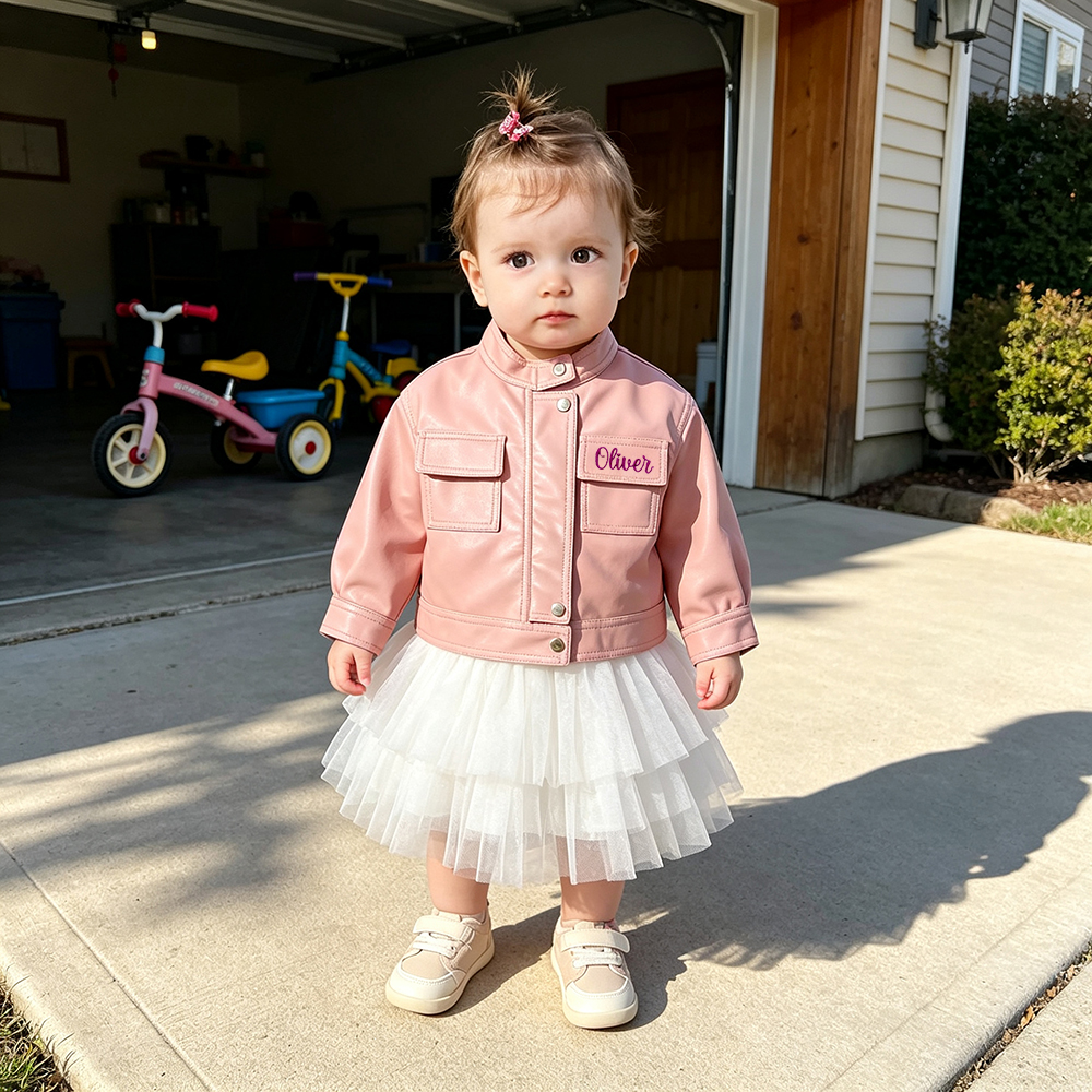 Personalized Embroidered Kids Leather Biker Jacket | CWBaby541