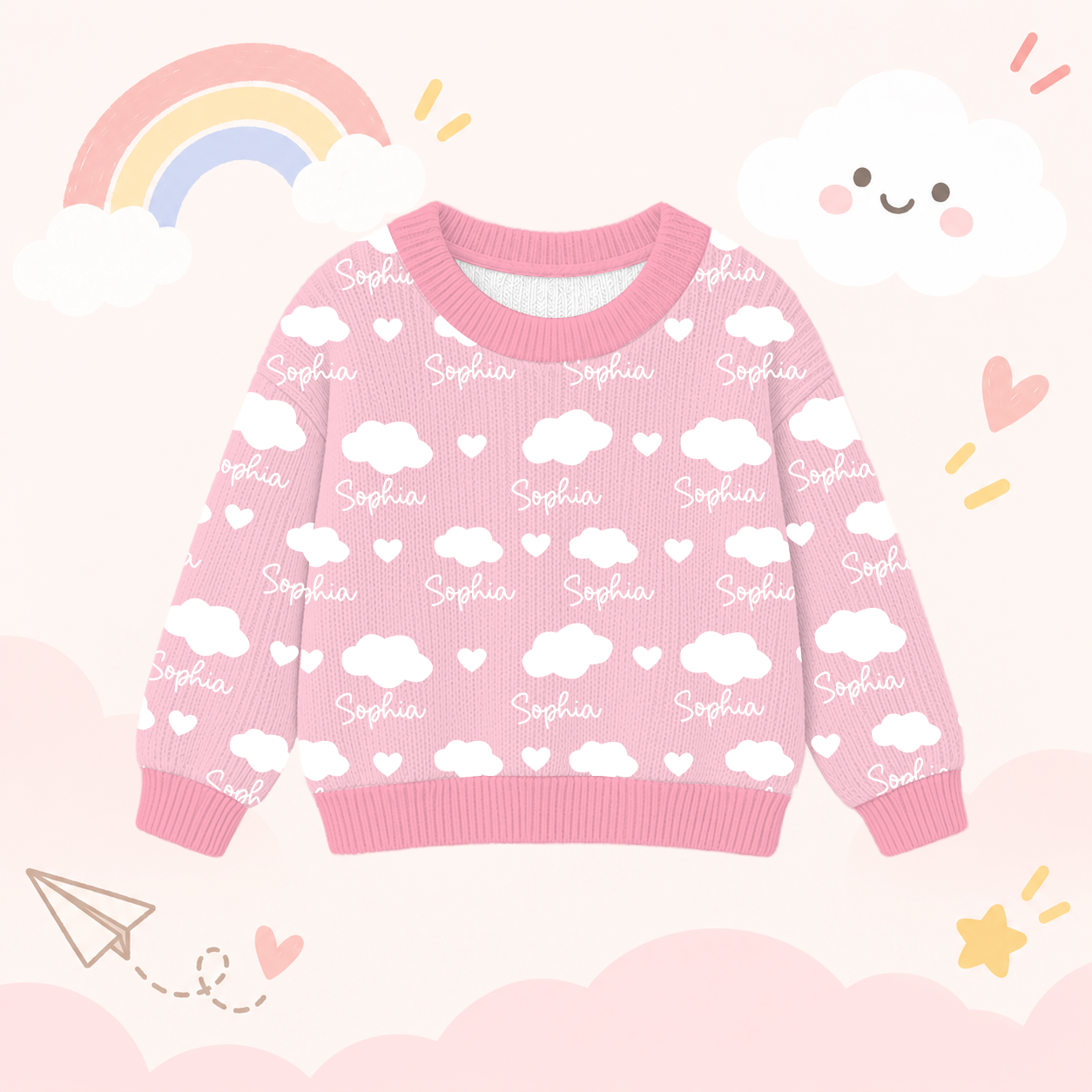 Personalized Lovely Kids Soft Clouds Knit Sweater | CWSweater31