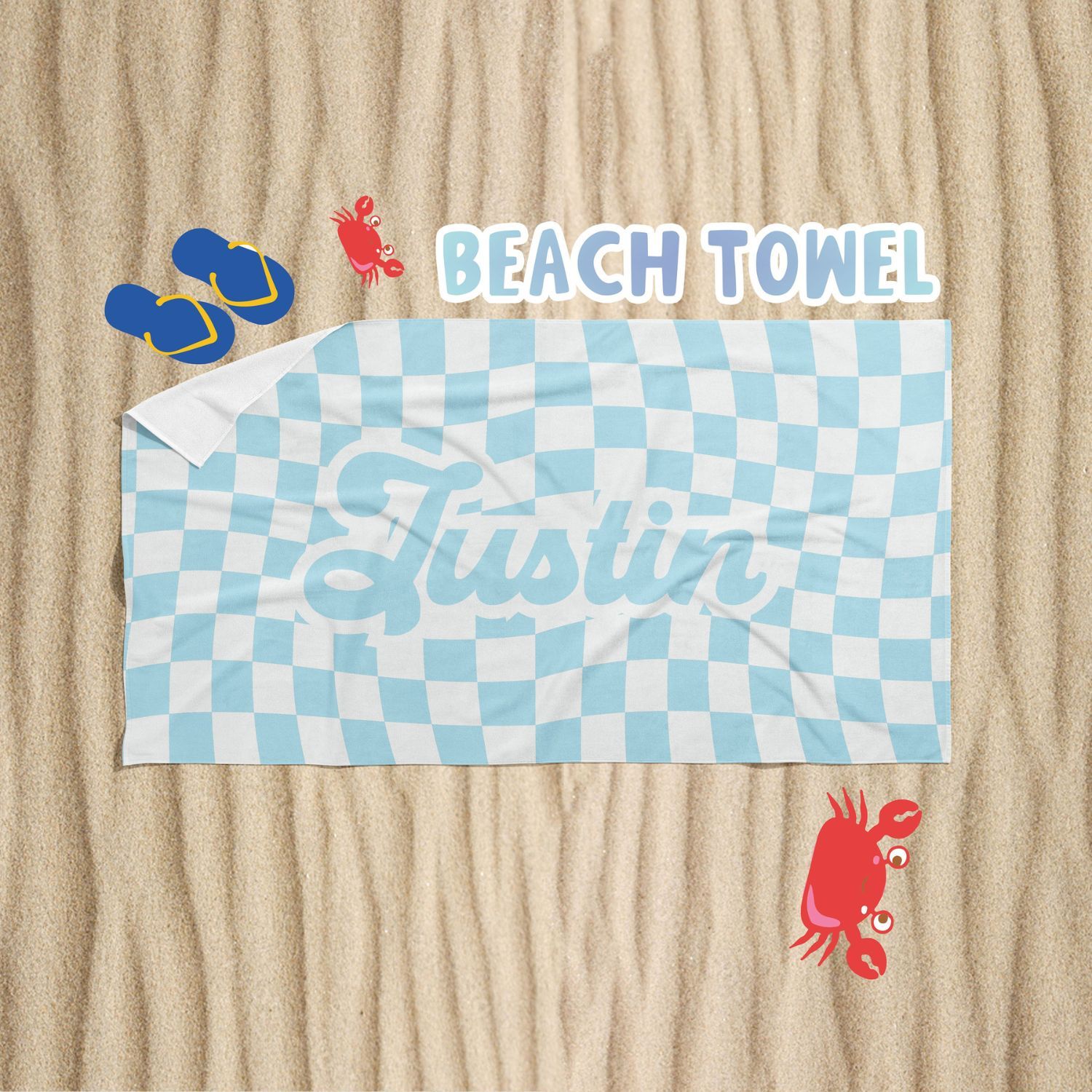 Personalized Lovely Checker Kid Towel for Summer & Beach | CWTowel113