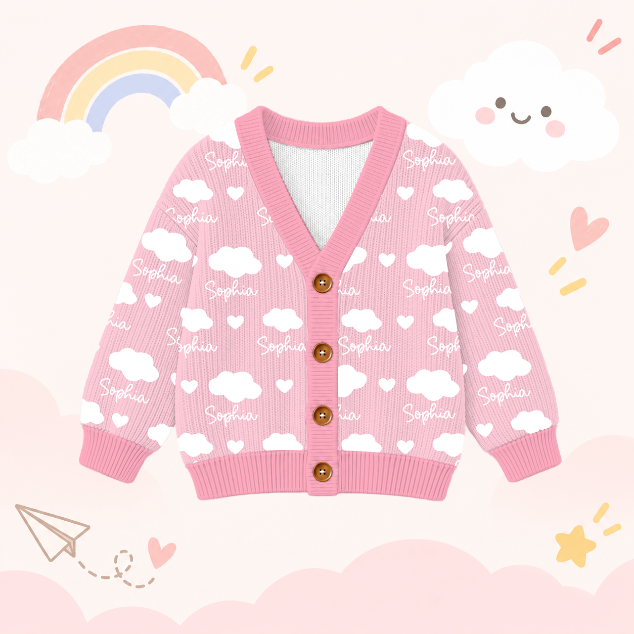 Personalized Lovely Kids Soft Clouds Knit Sweater | CWSweater31
