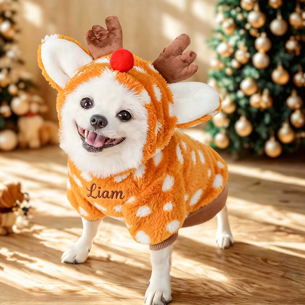 Personalized Embroidered Pets Christmas Reindeer Plush Fleece Outfit | MCGift415