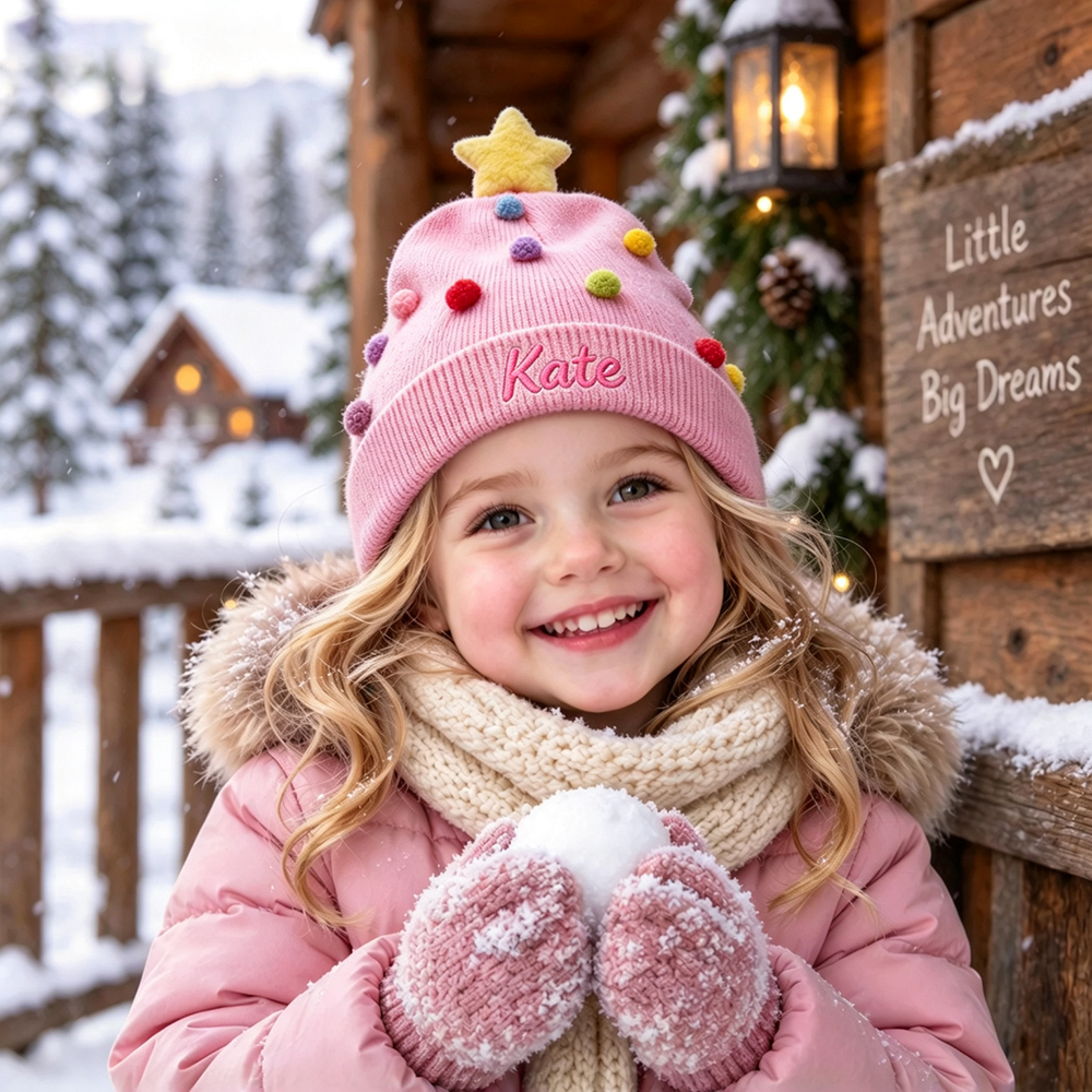 Personalized Embroidery Christmas Pom Pom Beanie For Kids | MCGift416