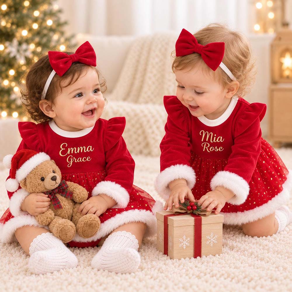 Personalized Embroidered Christmas Baby Dress Set | CWBaby546