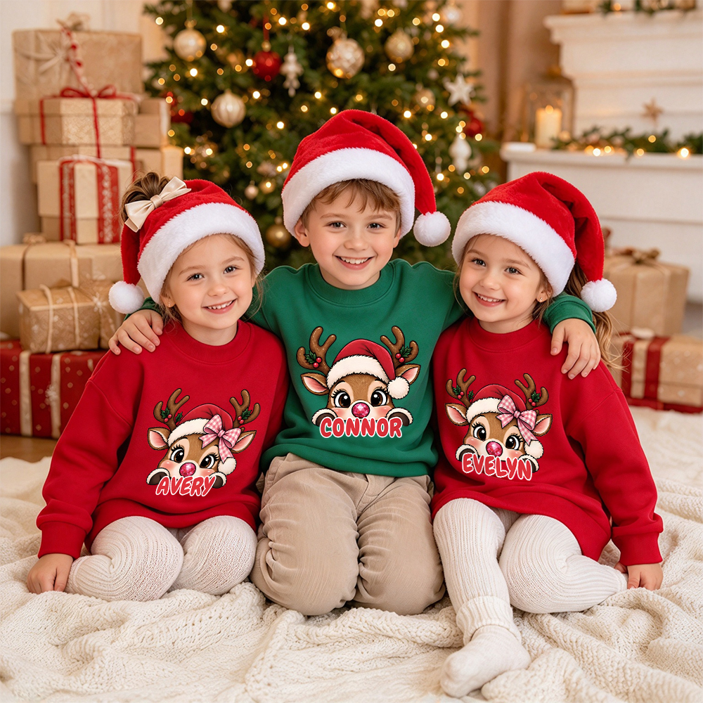 Personalized Christmas Kids Reindeer Sweatshirt | MCGift417