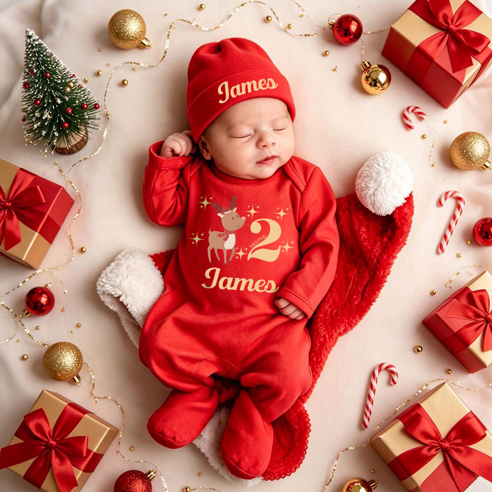 Personalized Baby Christmas Cute Design Romper & Hat Set | MCGift422