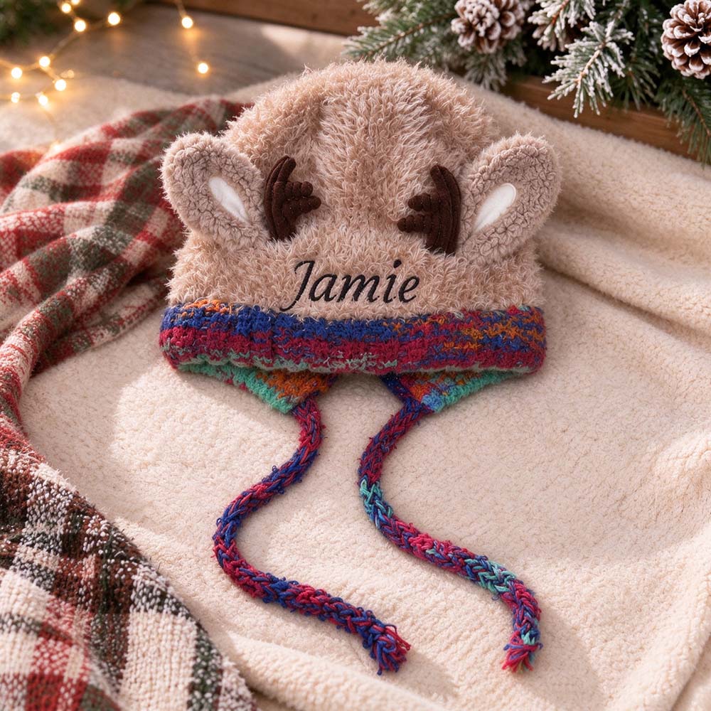 Personalized Embroidered Kids Christmas Reindeer Winter Hat | HSKid106