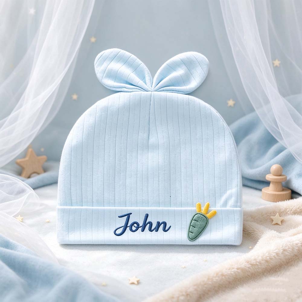 Personalized Embroidered Bunny Ears Baby Beanie Hat | HSKid108