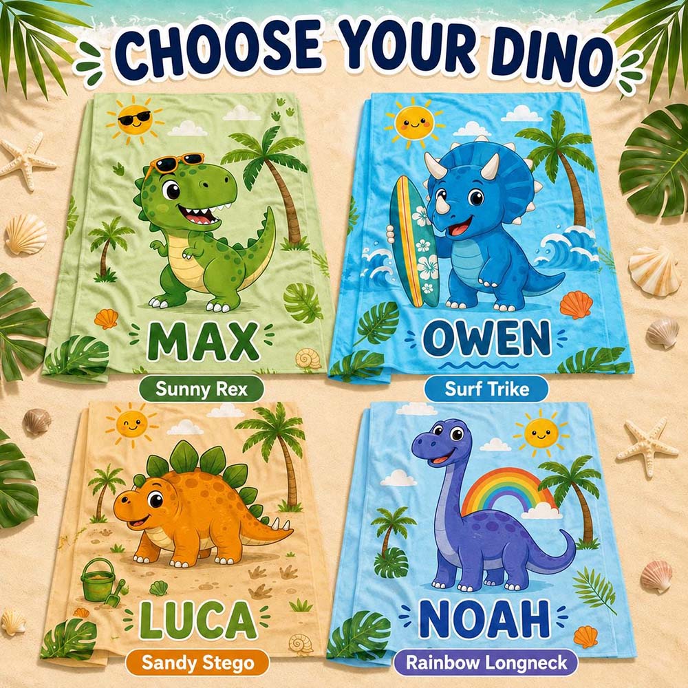 Personalized Kids Dinosaur Towel for Summer & Beach | CWTowel200