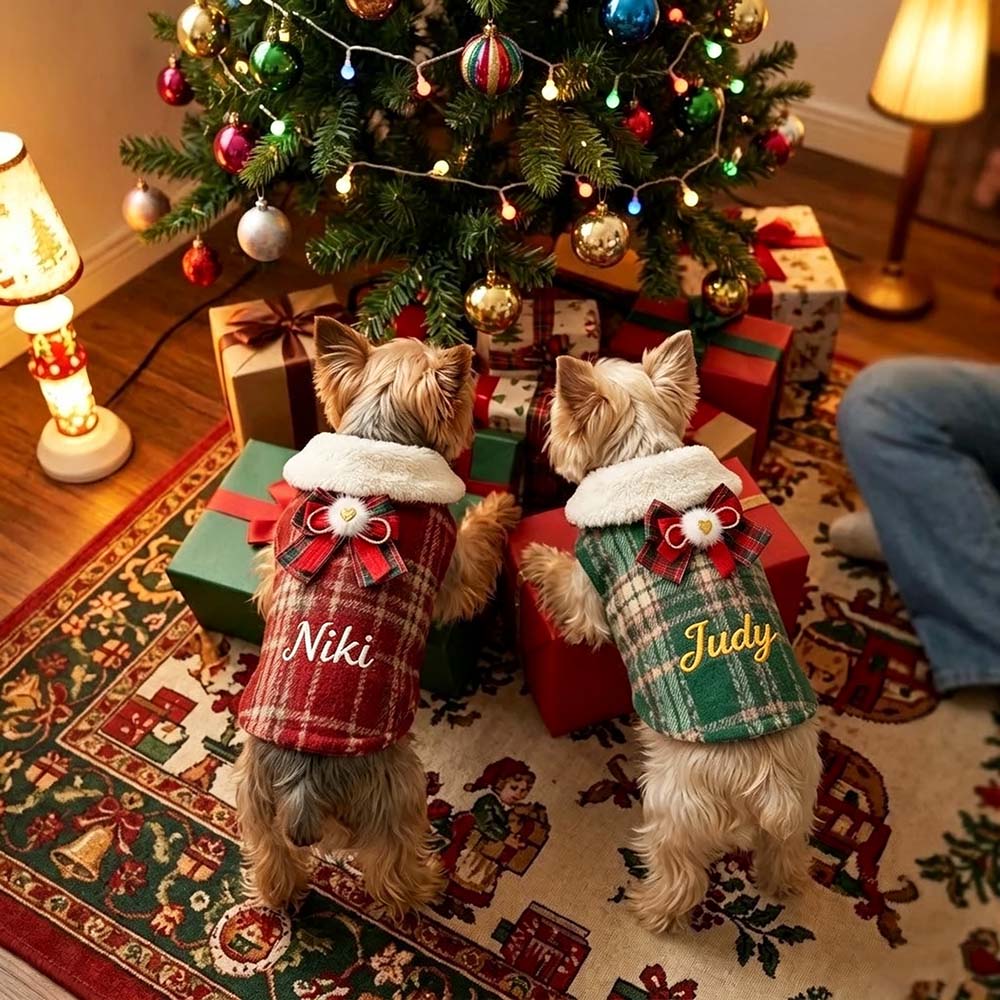 Personalized Embroidered Christmas Dog Vest with Faux Fur Collar | BKPet613
