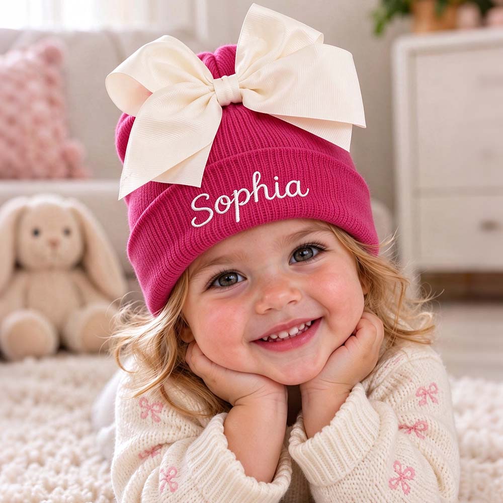 Personalized Embroidered Soft Hat With Bow For Baby & Kids | HSKid102