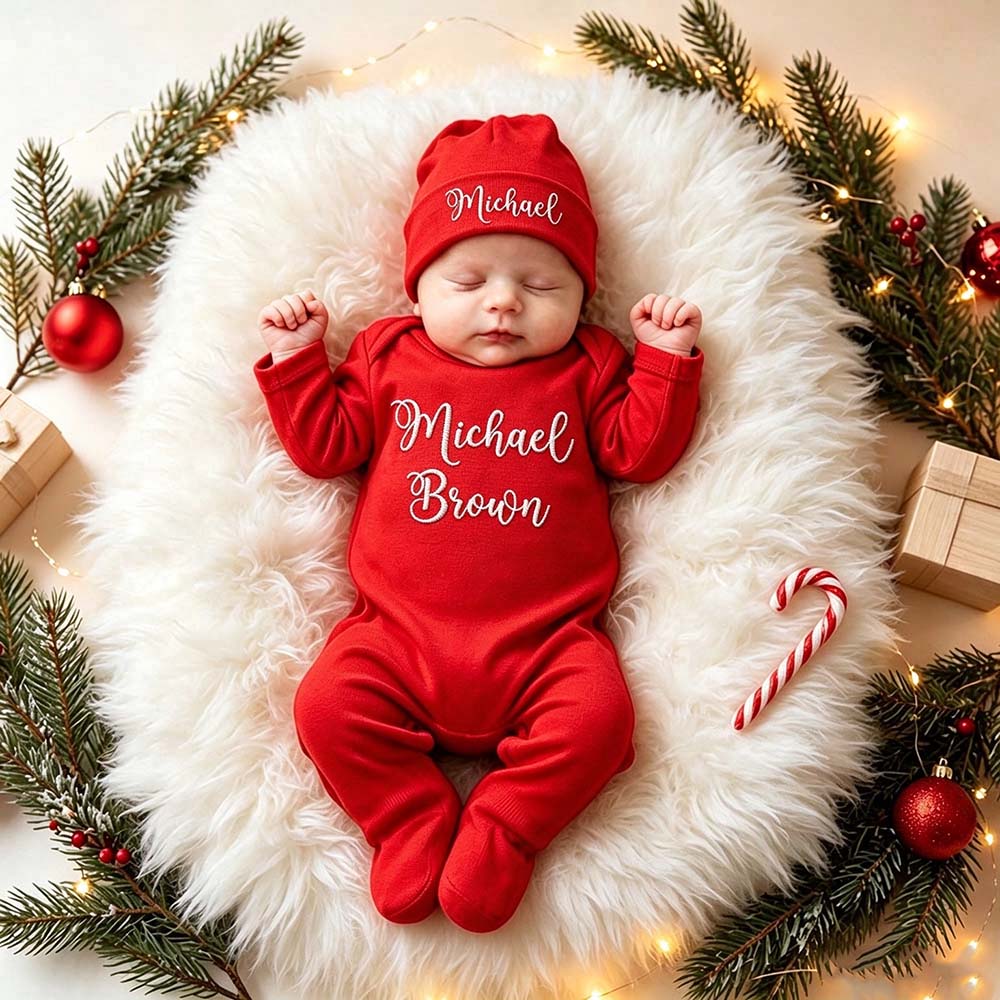 Personalized Embroidery Baby Coming Home Outfit Set With Hat | CWBaby562
