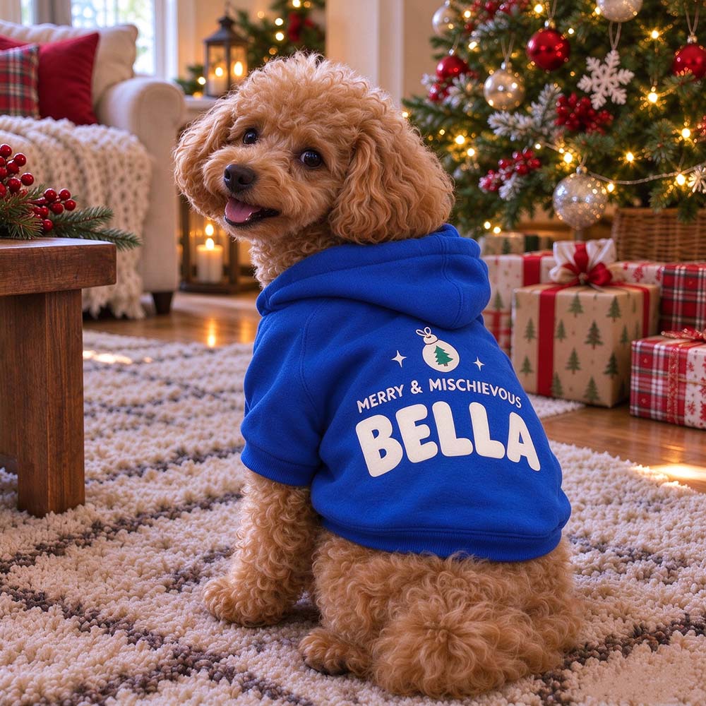 Personalized Christmas Pets Merry & Mischievous Hoodie | MCGift435