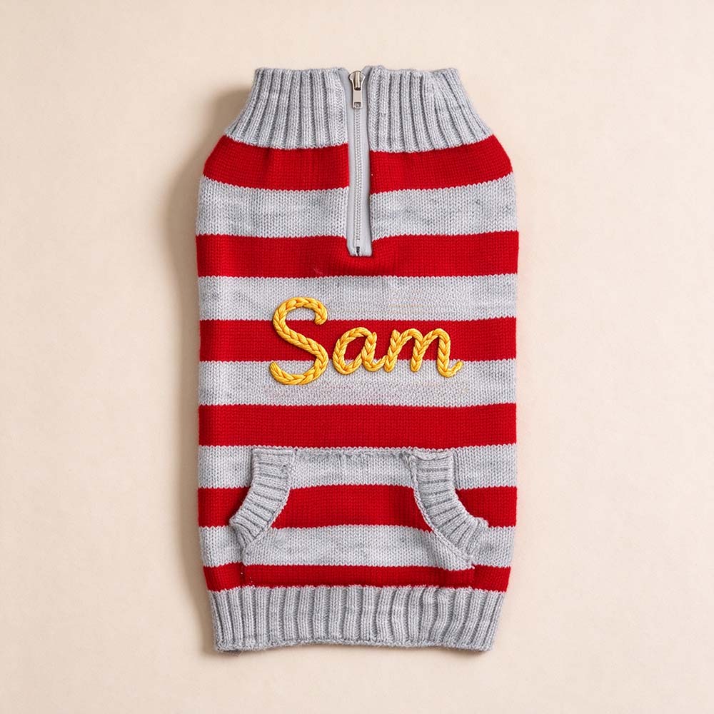Personalized Hand Embroidery Pets Stripe Sweater | BKPet623