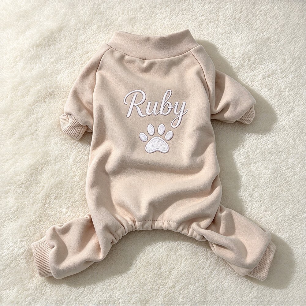 Personalized Hand Embroidery Pets Winter Warm Four-Legged Jumpsuit | BKPet610