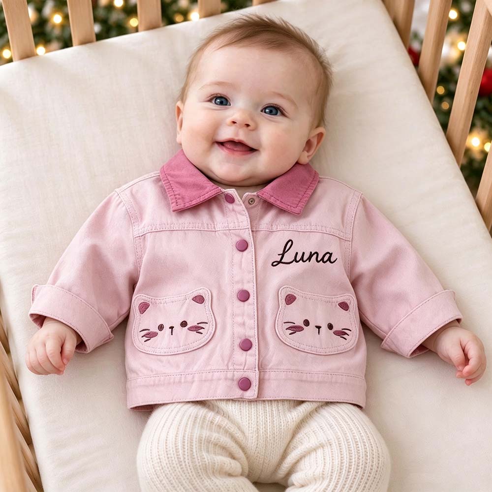 Personalized Embroidered Cute Kitty Jacket for Kids | CWBaby553