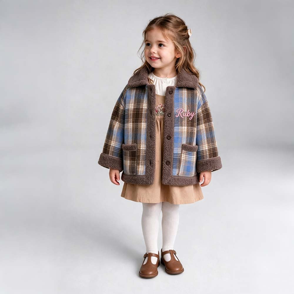 Personalized Embroidered Plaid Thick Winter Coat for Girls | CWBaby555