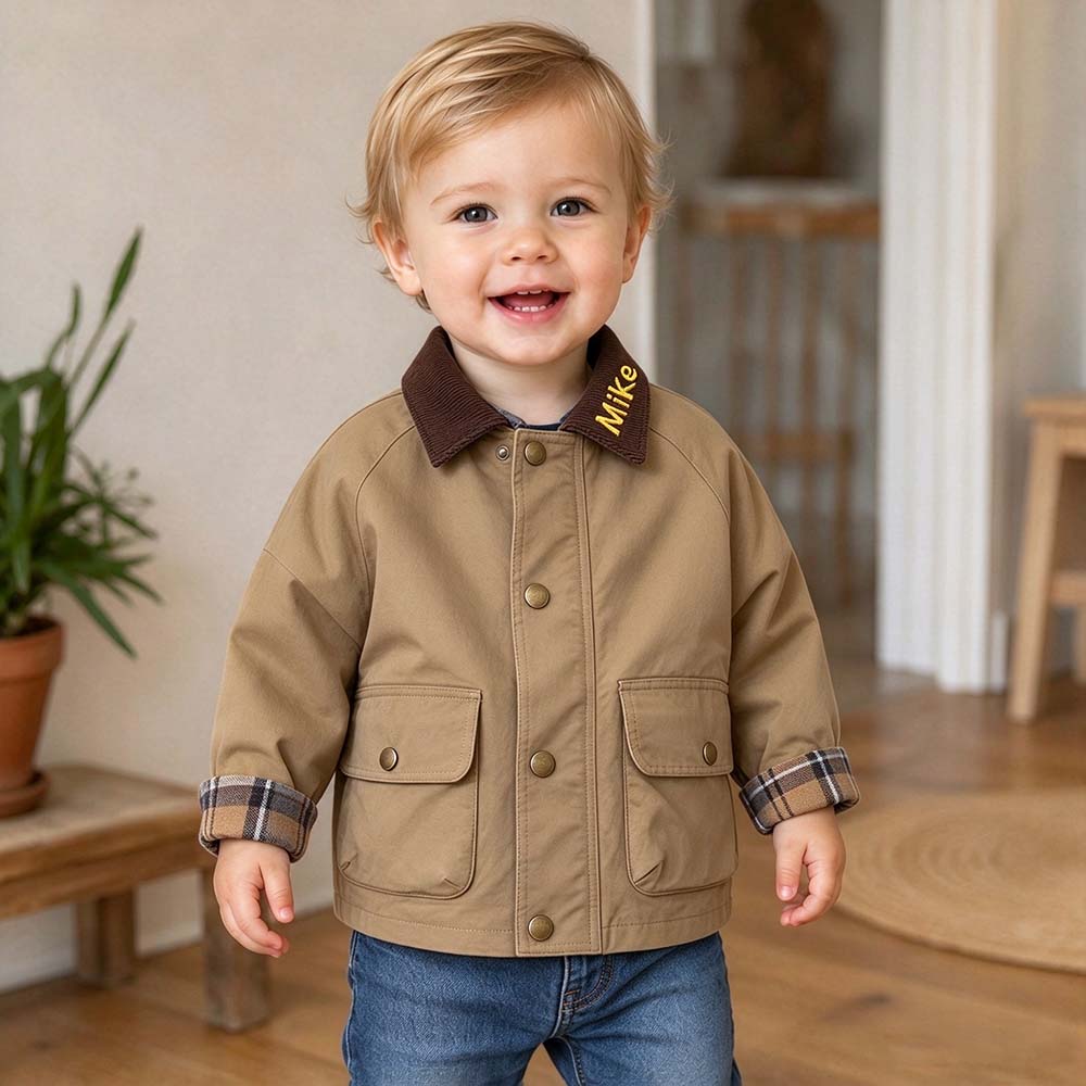 Personalized Embroidered Kids Plaid Patchwork Jacket | CWBaby556