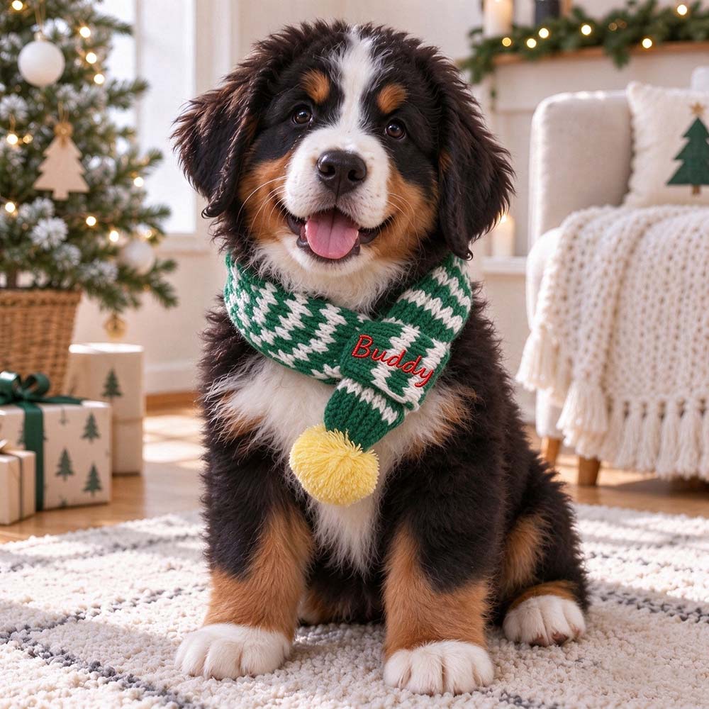 Personalized Embroidered Christmas Pet Pom Pom Scarf | MCGift437