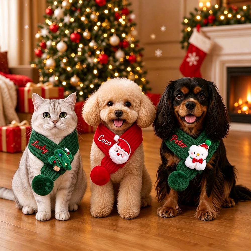 Personalized Embroidered Christmas Cute Knit Pet Scarf | MCGift436