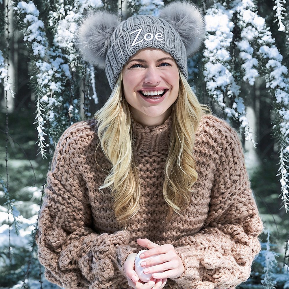 Personalized Embroidery Kid & Adult Pom Pom Hat for Comfort & Unique | HSKid07
