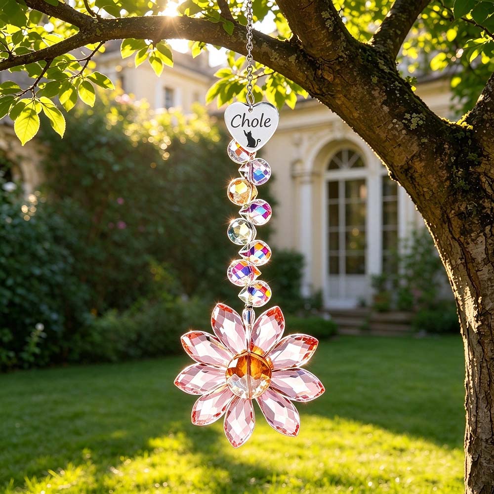 Personalized Pet Crystal Flower Sun Catcher Decor | BKPet643