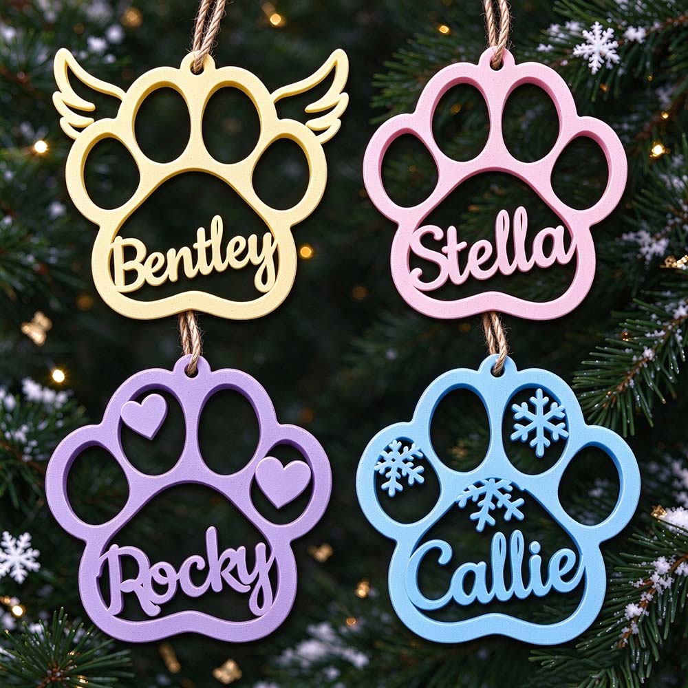 Personalized 3D Printed Pet Paw Christmas Ornament | BKPet646