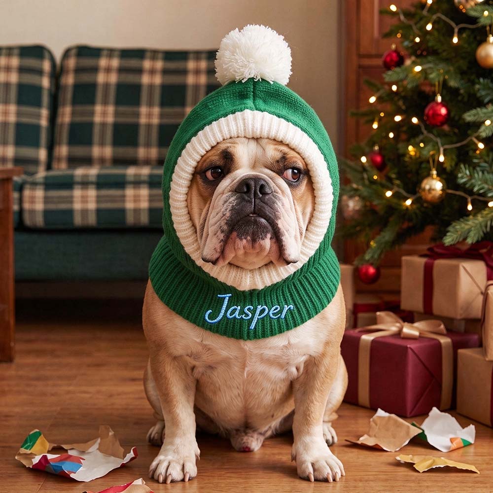 Personalized Embroidered Pets Christmas Knitted Pom Pom Snood Hat | MCGift446