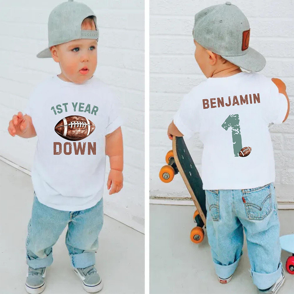 Personalized First Year Down Football Birthday T-Shirt | inBirth20