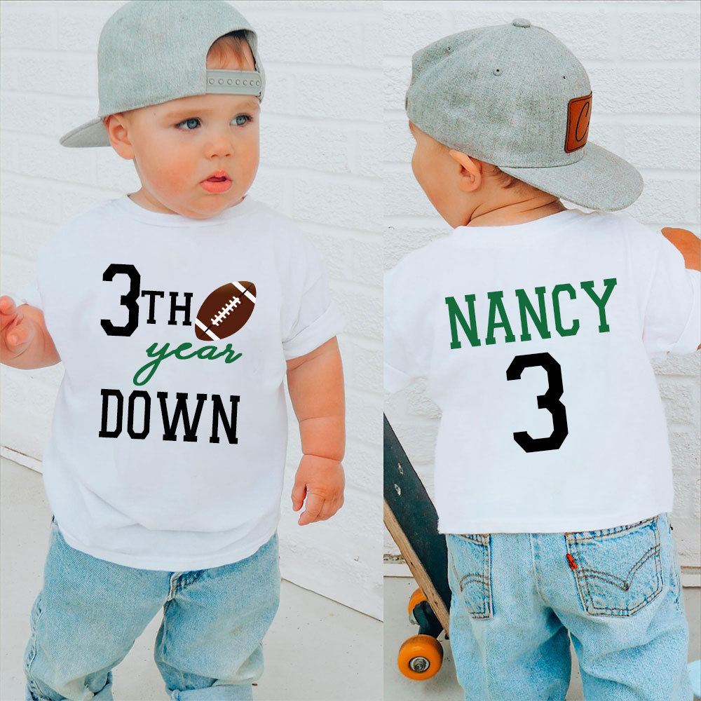 Personalized Three Year Down Football Birthday T-Shirt | inBirth21