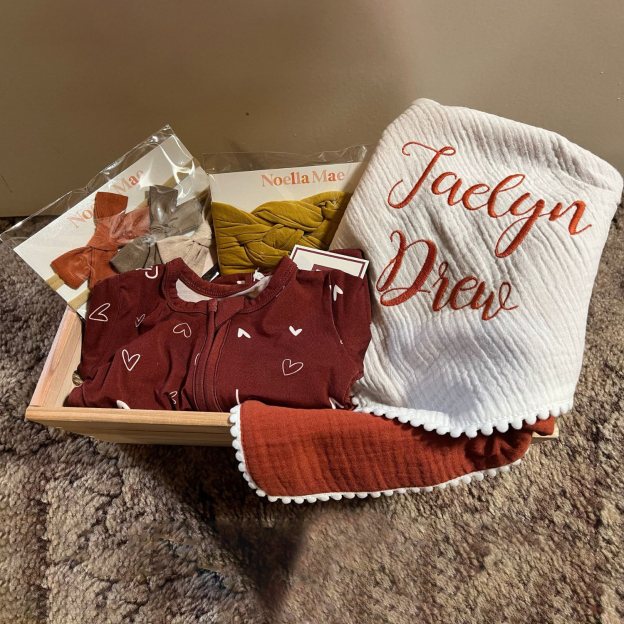 Personalized Embroidered Swaddle Muslin Pom Pom Blanket | CWBaby46