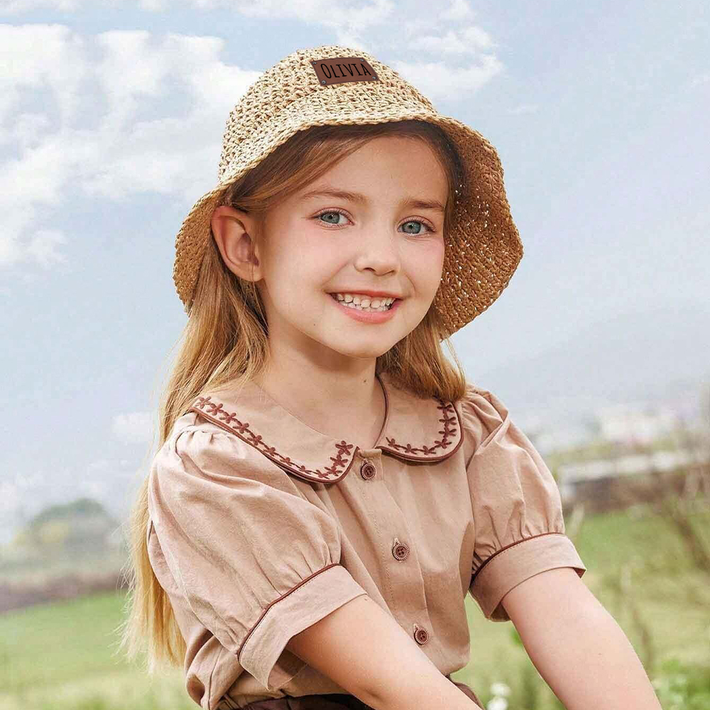 Personalized Colorful Leather Patch Straw Hat for Comfort & Unique | CWBeach86