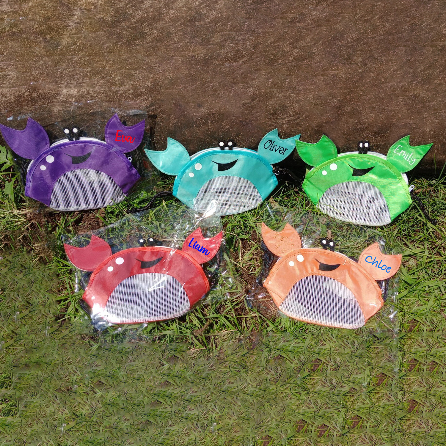 Personalized Crab Seashell Zipper Mesh Beach Bag | CWBeach90