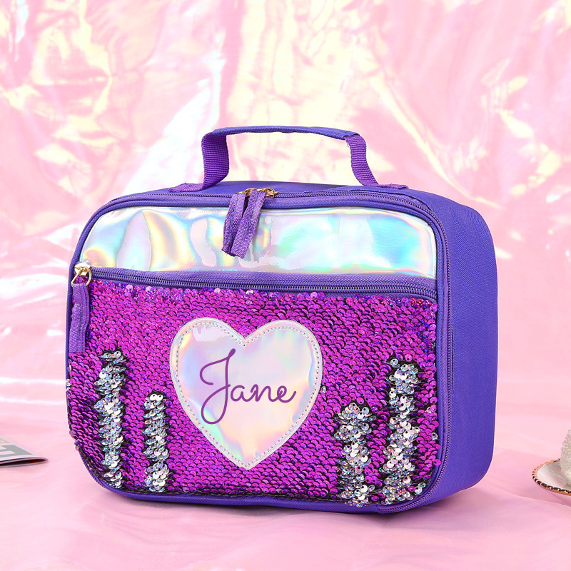 Personalized Name Sequin Kids Lunch Bag