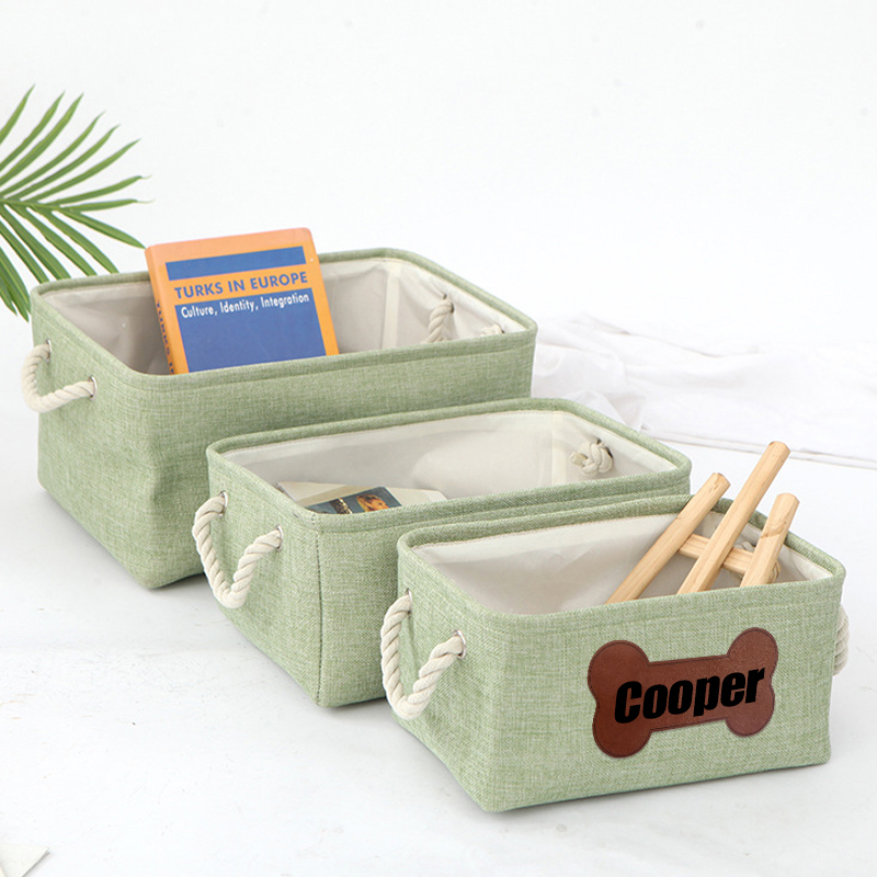 Personalized Leather Patch Pet Fabric Toy Basket | BKPet53