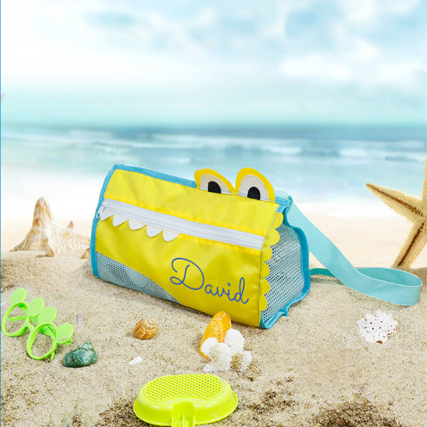 Personalized Kids Crocodile Seashell Zipper Mesh Beach Bag | CWBeach93