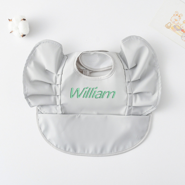 Personalised Embroidery Baby Ruffle Waterproof Color Bib  | CWBaby62