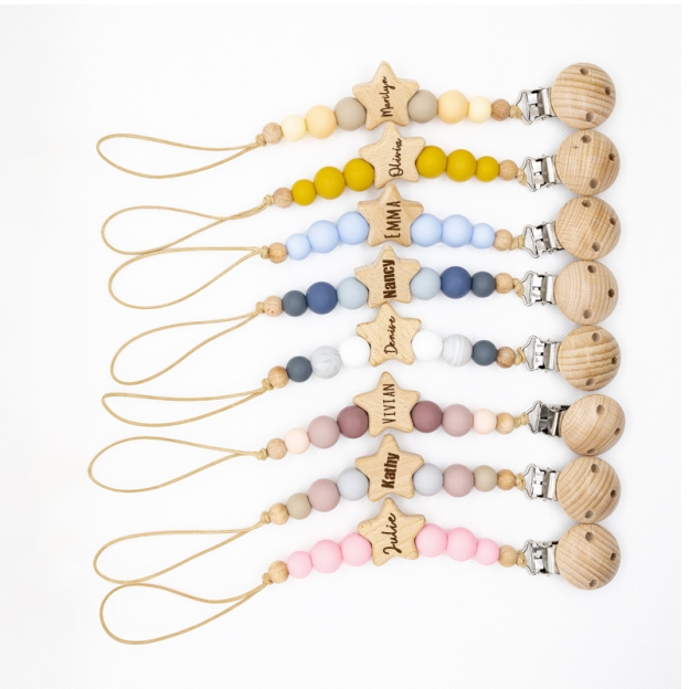 Personalized Baby Pacifier Star Color Bead Clip | CWBaby64