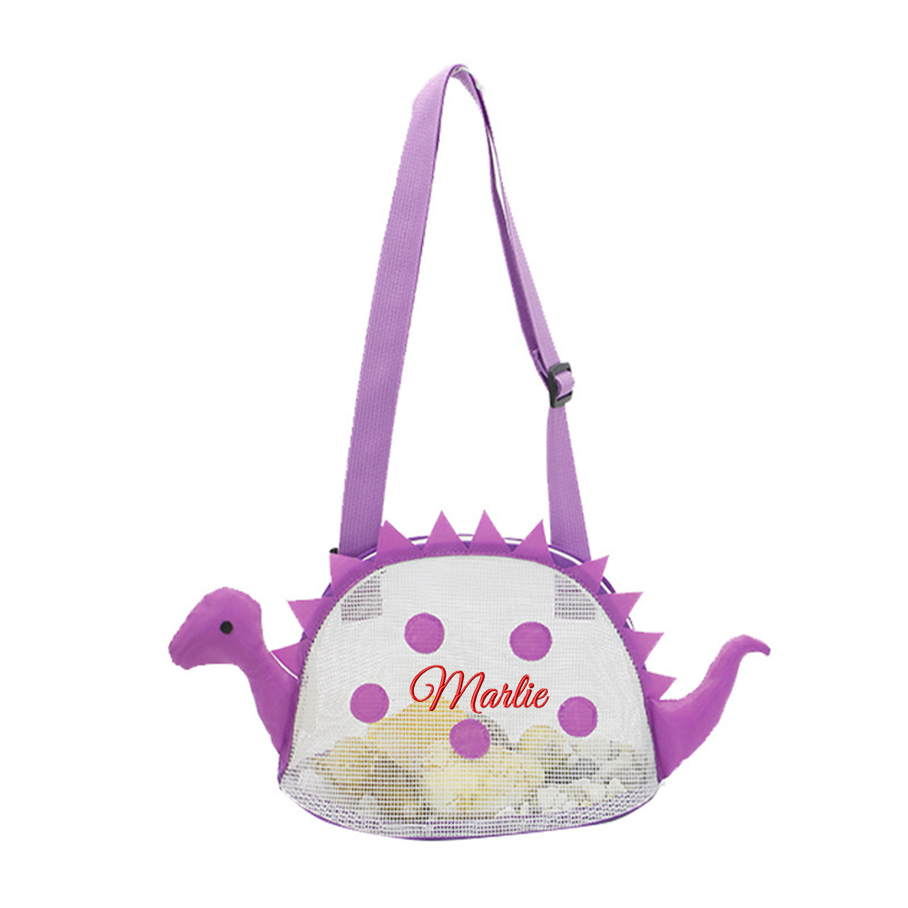 Personalized Embroidery Dinosaur Seashell Zipper Mesh Beach Bag | CWBeach102