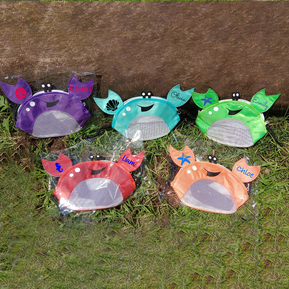 Personalized Crab Seashell Zipper Mesh Beach Bag | CWBeach111