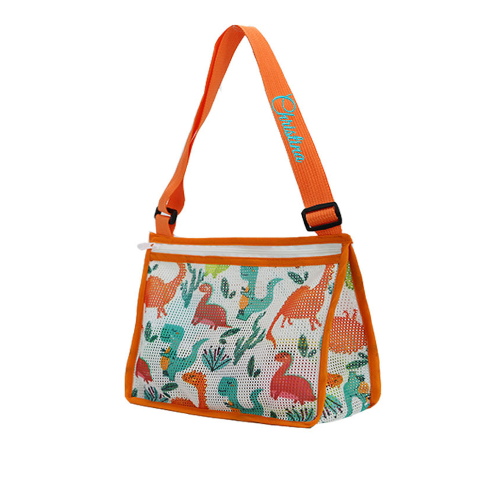 Personalized Embroidery Seashell Zipper Mesh Beach Bag | CWBeach112