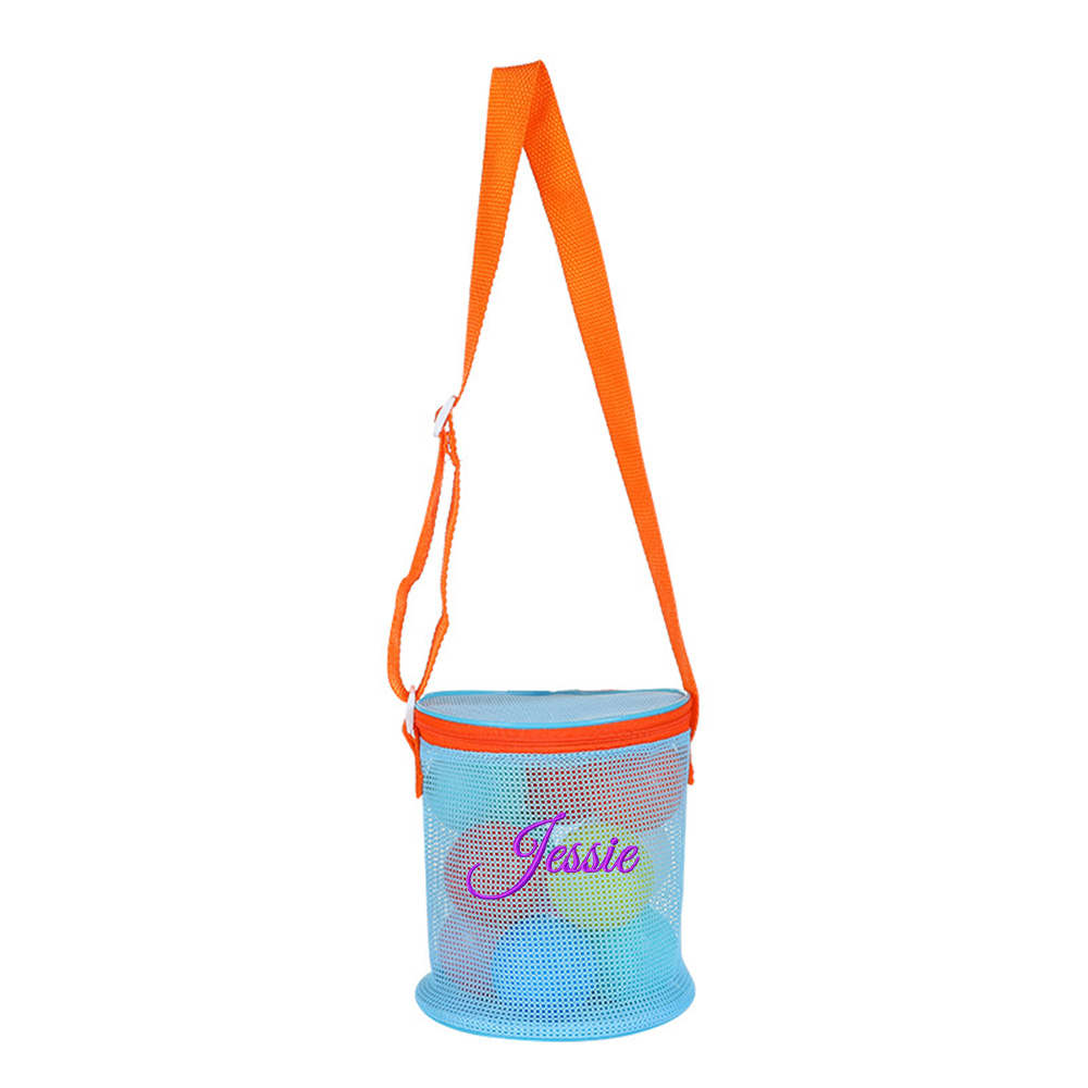 Personalized Embroidery Seashell Zipper Mesh Beach Bucket | CWBeach114