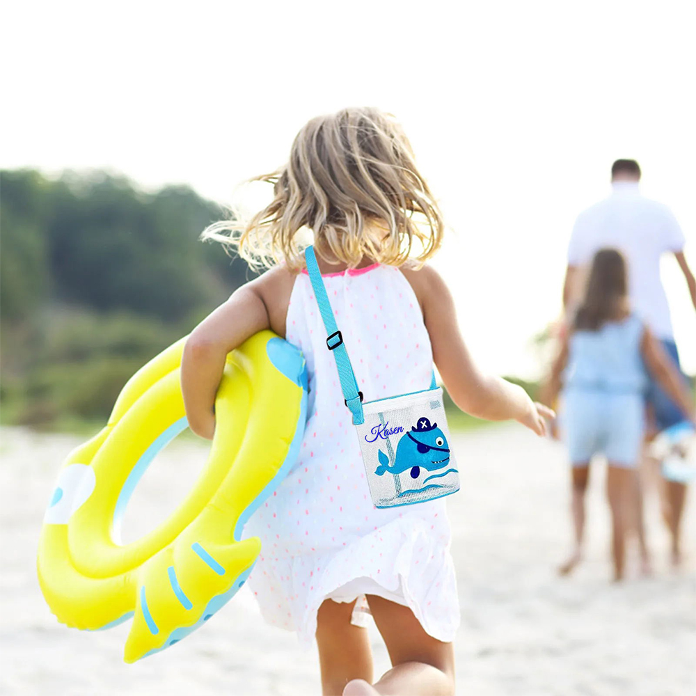 Personalized Embroidery Ocean Seashell Zipper Mesh Beach Bucket | CWBeach115