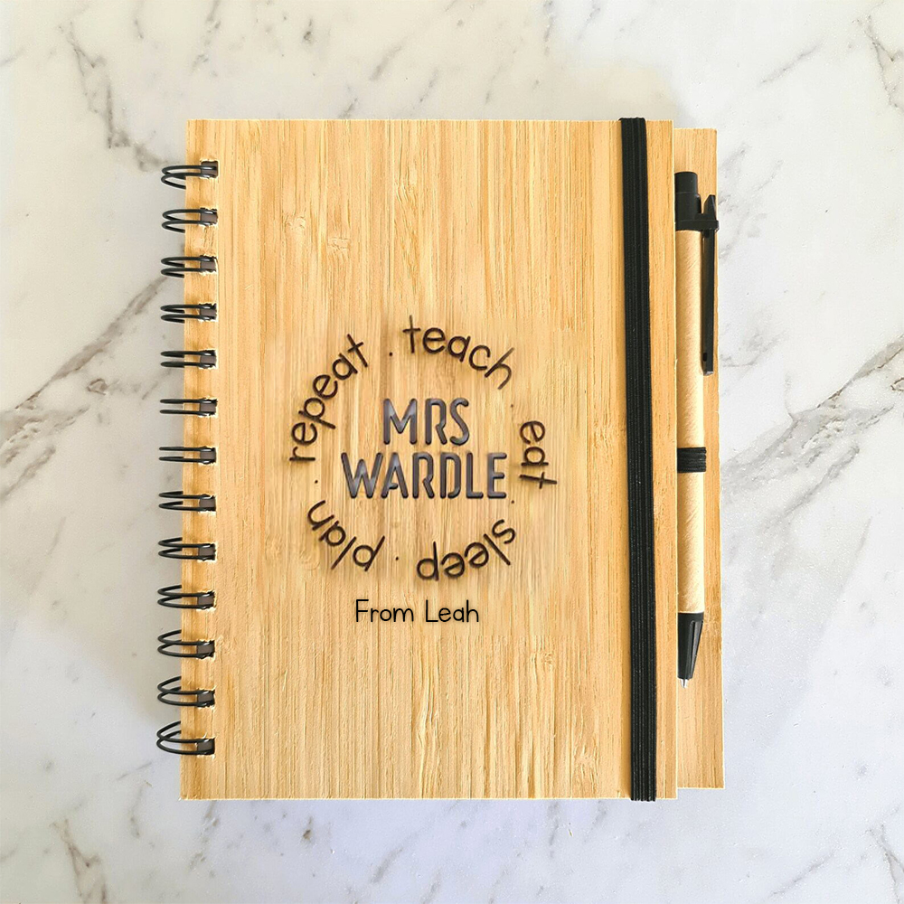 Personalized Bamboo Notebook and Pen Set for Teacher Appreciation Gift | CWTeach03