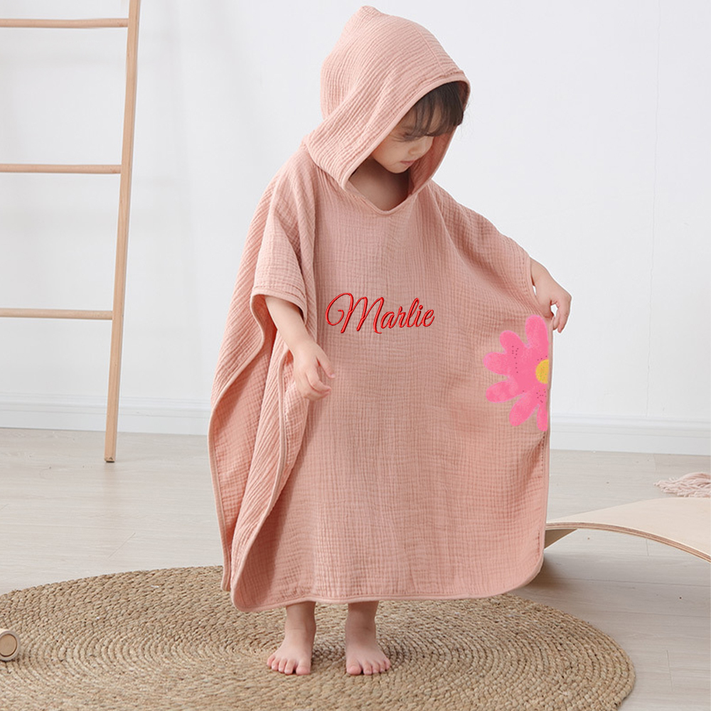 Personalized Embroidery Cotton Muslin Hooded Beach Towel | Cwbeach119