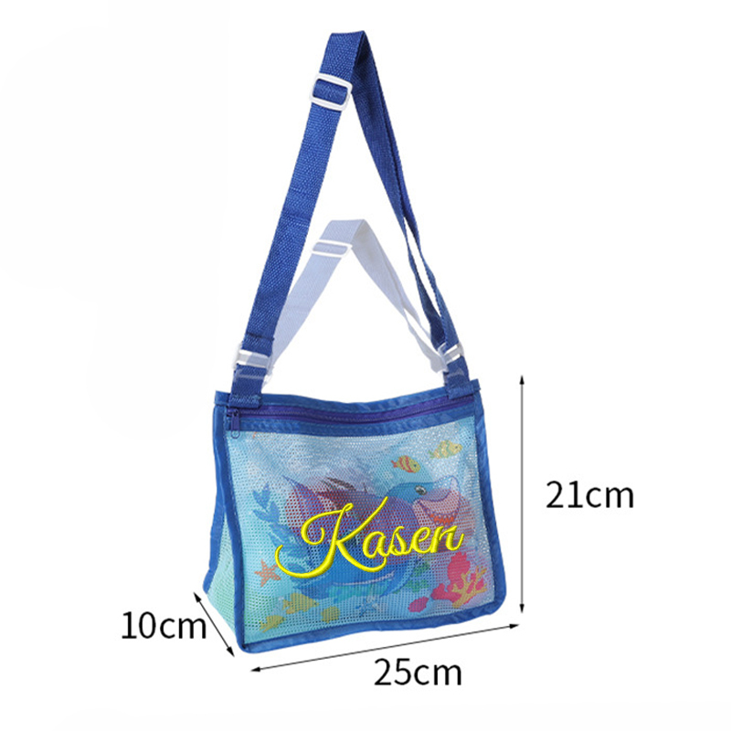 Personalized Embroidery Seashell Zipper Mesh Beach Bag | CWBeach132