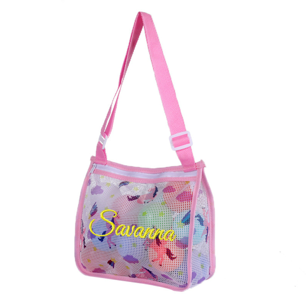 Personalized Embroidery Seashell Zipper Mesh Beach Bag | CWBeach132