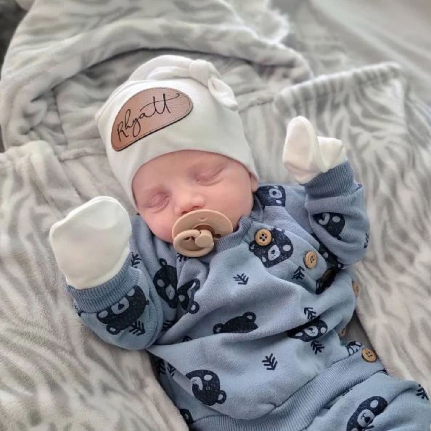 Personalized Newborn Baby Leather Patch Knot Hat | CWBaby76