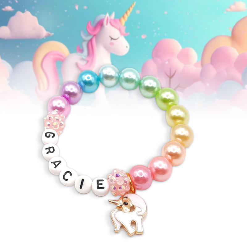 Personalized Kids Lovely Unicorn Bead Bracelet With Name | CWBeach138