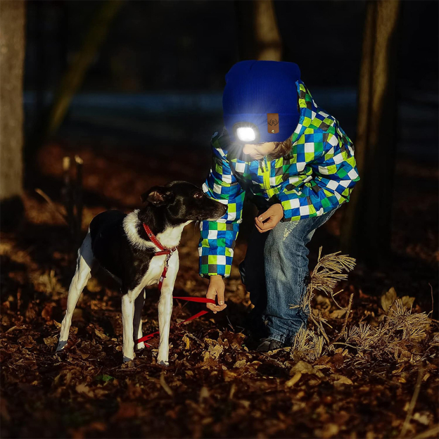Personalized Kids Leather Tag Beanie with Headlamp | HSKid32